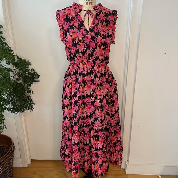 SAINT+ SOFIA Ramona Dress Sleeveless Frilly Sheer Red Floral Maxi Size 6 - Picture 3 of 12